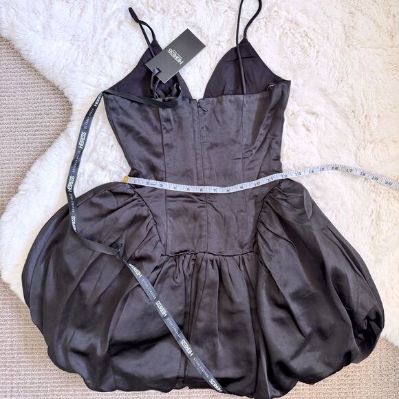 Heiress Satin V Neck Balloon Mini Dress XXS - Black - Picture 3 of 4